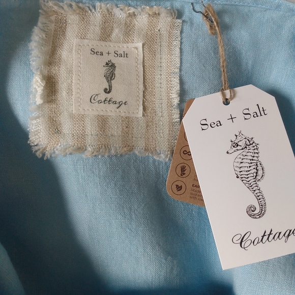 Nantucket Summer 100% Linen Sea Blue Beach Dress Classic House Picnic Cottage L - Picture 8 of 16